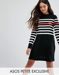 Трикотажное платье с полосками и сердечком ASOS PETITE - Черный