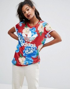 Футболка бойфренда с цветочным принтом adidas Originals Farm Big - Мульти