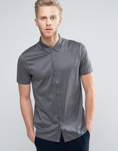 Серая рубашка из шелковистого трикотажа с короткими рукавами HUGO by Hugo Boss Daltos - Зеленый