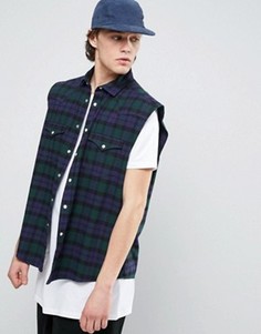 Темно-синяя клетчатая oversize-рубашка в стиле вестерн без рукавов ASOS - Темно-синий