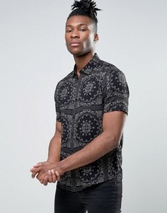 Рубашка стандартного кроя из вискозы с принтом ASOS - Черный