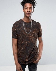 Черная длинная футболка с оранжевым принтом ASOS - Оранжевый