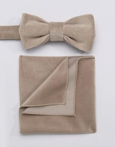 Бархатный галстук-бабочка и платок для пиджака Devils Advocate - Коричневый