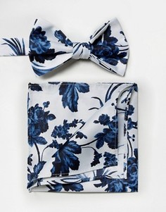 Галстук-бабочка и платок-паше голубого цвета с цветочным принтом ASOS WEDDING - Мульти