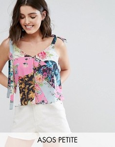 Свободный топ с завязками на плечах и принтом ASOS PETITE - Мульти