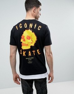 Длинная футболка с черепом на груди и спине ASOS - Черный