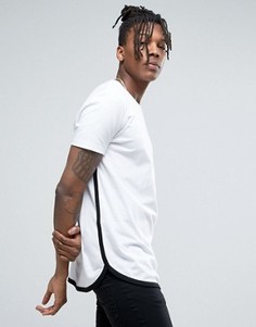 Длинная футболка с подвернутым боковым швом и асимметричным краем ASOS - Белый
