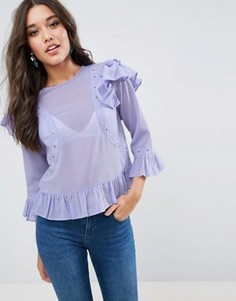 Блузка с рюшами по краям и люверсами ASOS - Фиолетовый