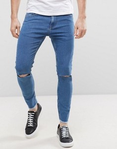 Укороченные джинсы скинни с рваными коленками и необработанным краем Only &amp; Sons - Синий