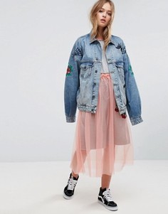 Джинсовая куртка унисекс с вышивкой ASOS X LOT STOCK &amp; BARREL - Синий