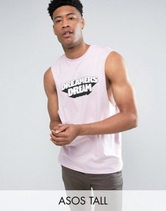 Футболка без рукавов с заниженными проймами и принтом Dreamers Dream ASOS TALL - Розовый