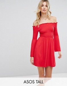 Платье мини со спущенными плечами и расклешенными рукавами ASOS TALL - Красный