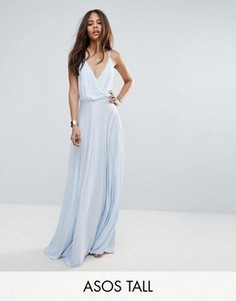 Платье макси с запахом и плиссированной юбкой ASOS TALL - Синий