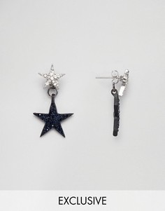 Серьги с подвеской в форме звезд со стразами Reclaimed Vintage - Серебряный