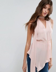 Асимметричный топ без рукавов с шарфом ASOS - Розовый
