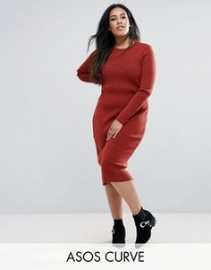 Платье в рубчик с отделкой ASOS CURVE - Красный