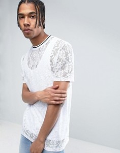 Длинная белая футболка из кружева ASOS - Белый