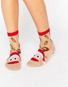 Носки с прозрачной вставкой и отделкой в виде оленя ASOS Christmas - Красный