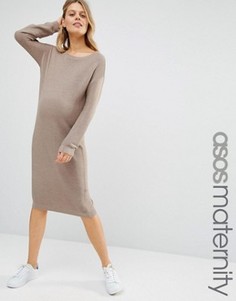 Вязаное платье миди для беременных ASOS Maternity - Бежевый