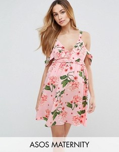 Свободное платье мини с открытыми плечами и цветочным принтом ASOS Maternity - Мульти
