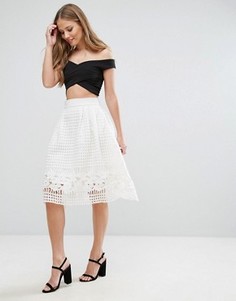 Короткая расклешенная юбка с сетчатым верхним слоем Forever Unique - Белый