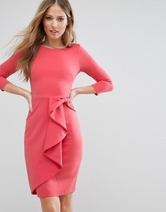 Платье миди с рукавом 3/4 и каскадной баской City Goddess - Розовый
