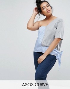 Топ с открытыми плечами и отделкой в рубашечном стиле ASOS CURVE - Мульти