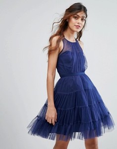 Ярусное платье мини из тюля Little Mistress - Темно-синий