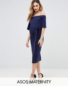 Платье миди с открытыми плечами и завязкой ASOS Maternity - Темно-синий