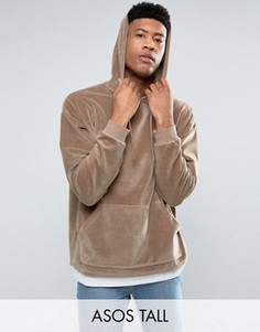 Oversize-худи из велюра с контрастной отделкой по краю ASOS TALL - Бежевый