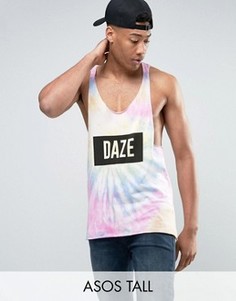 Майка-борцовка с необработанными краями, эффектом тай-дай и принтом Daze ASOS TALL - Мульти
