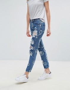 Рваные джинсы бойфренда с символом мира Glamorous - Синий