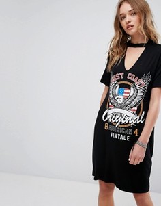 Платье-футболка с чокером и принтом Parisian - Черный