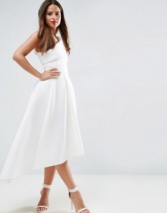 Приталенное платье миди на одно плечо с удлиненным кроем сзади ASOS - Белый