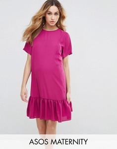 Платье-футболка с рюшами по краю ASOS Maternity - Розовый
