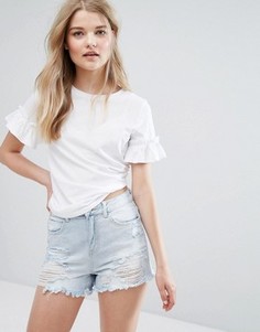 Футболка с оборками на рукавах New Look - Белый