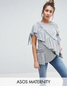Футболка с рюшами и бантиками ASOS Maternity - Серый