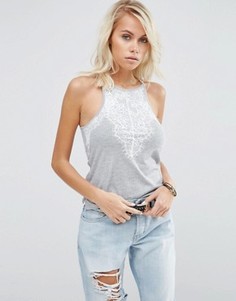 Топ в рубчик с кружевной отделкой ASOS - Серый