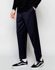 Строгие полушерстяные брюки с широкими штанинами ASOS - Темно-синий