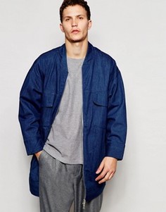 Длинная джинсовая куртка на молнии ASOS - Синий