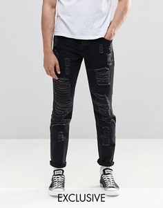 Черные зауженные джинсы с вырезами Brooklyn Supply Co - Черный