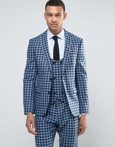 Синий узкий пиджак в клетку из 100% шерсти ASOS - Синий