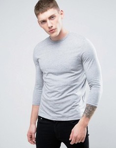 Серый меланжевый лонгслив с рукавами 3/4 ASOS - Серый