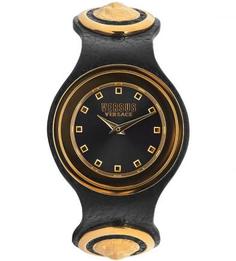 Часы с черным кожаным браслетом Versus