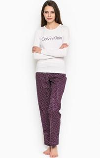 Комплект из футболки и брюк белого и фиолетового цветов Calvin Klein