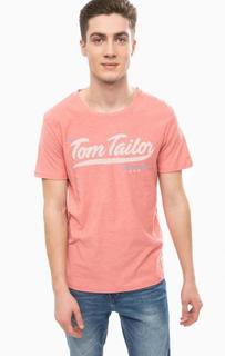 Розовая хлопковая футболка с принтом Tom Tailor Denim