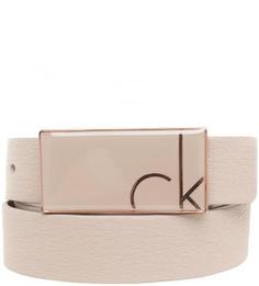 Бежевый кожаный ремень с прямоугольной пряжкой Calvin Klein Jeans