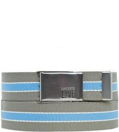 Серый текстильный ремень в полоску с пряжкой Lacoste