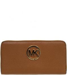 Коричневый кожаный кошелек на молнии Michael Michael Kors