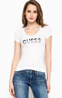 Белая футболка с отделкой пайетками Guess